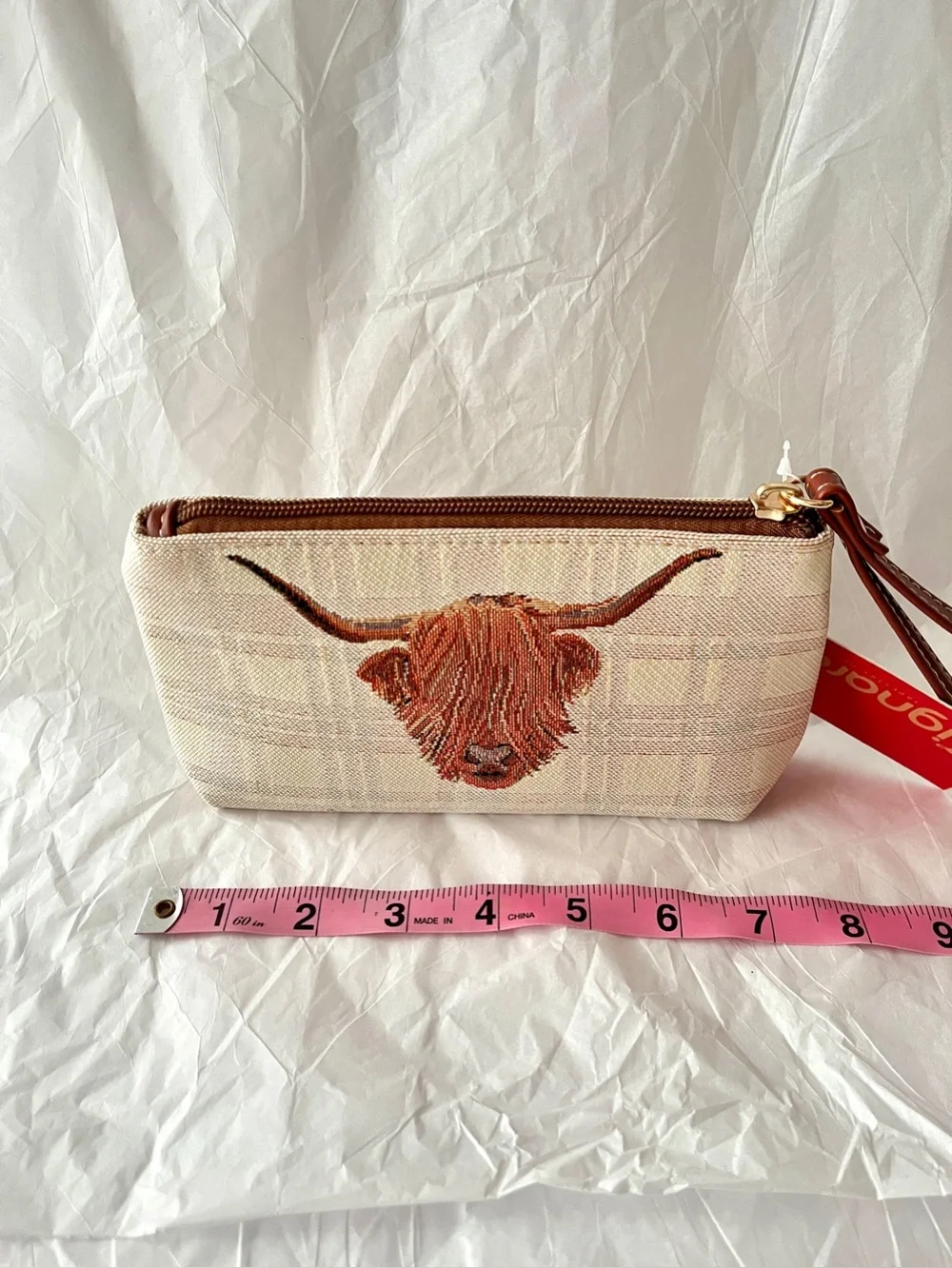 Signare Tapestry Highland Cow Wristlet Bag Embroidered Cottagecore Cozy Travel